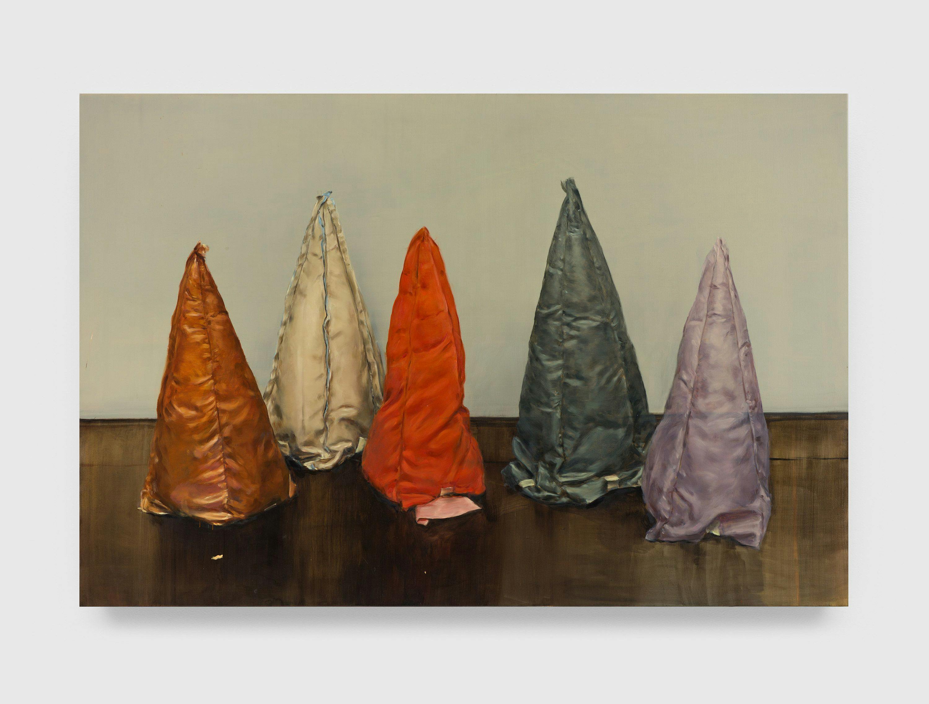 A painting by Michaël Borremans, titled Coloured Cones II, dated 2020.